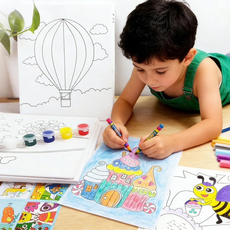 Aosemili 12PCS Predrawn Painting Canvas for Kids Pre Drawn Canvas to Paint for Kids- 10x8in Large Predrawn Painting Bulk Art Canvases with Disgn Picture to Paint Christmas Valentines Party Favor Exchange Gift - Image 2