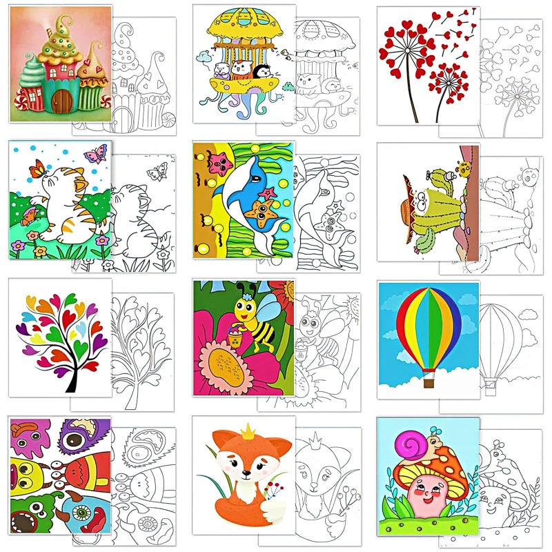 Aosemili 12PCS Predrawn Painting Canvas for Kids Pre Drawn Canvas to Paint for Kids- 10x8in Large Predrawn Painting Bulk Art Canvases with Disgn Picture to Paint Christmas Valentines Party Favor Exchange Gift - Image 1