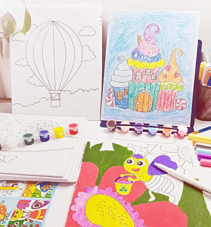 Aosemili 12PCS Predrawn Painting Canvas for Kids Pre Drawn Canvas to Paint for Kids- 10x8in Large Predrawn Painting Bulk Art Canvases with Disgn Picture to Paint Christmas Valentines Party Favor Exchange Gift - Image 5