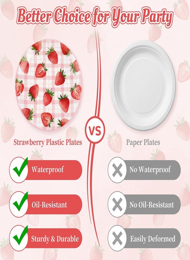 Liacere 32Pcs Strawberry Plastic plates - Strawberry Checkered Disposable Tableware - 16 Dessert Plates, 16 Dinner Plates, Ideal for Spring Picnics, Parties, Birthdays, and Gatherings - Image 4