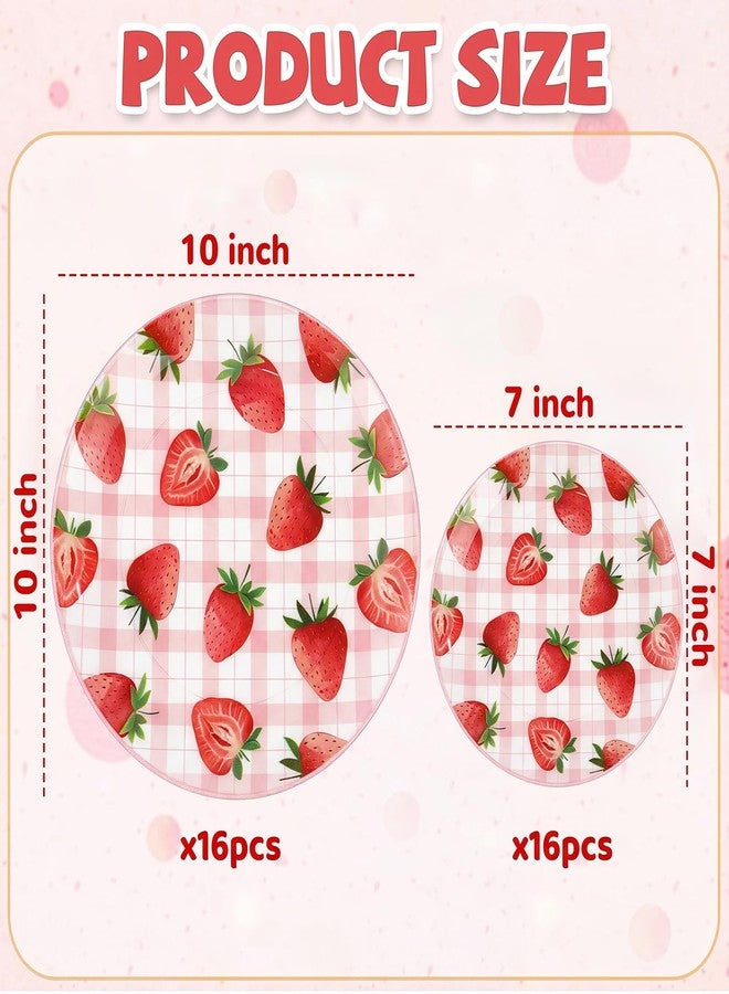 Liacere 32Pcs Strawberry Plastic plates - Strawberry Checkered Disposable Tableware - 16 Dessert Plates, 16 Dinner Plates, Ideal for Spring Picnics, Parties, Birthdays, and Gatherings - Image 2