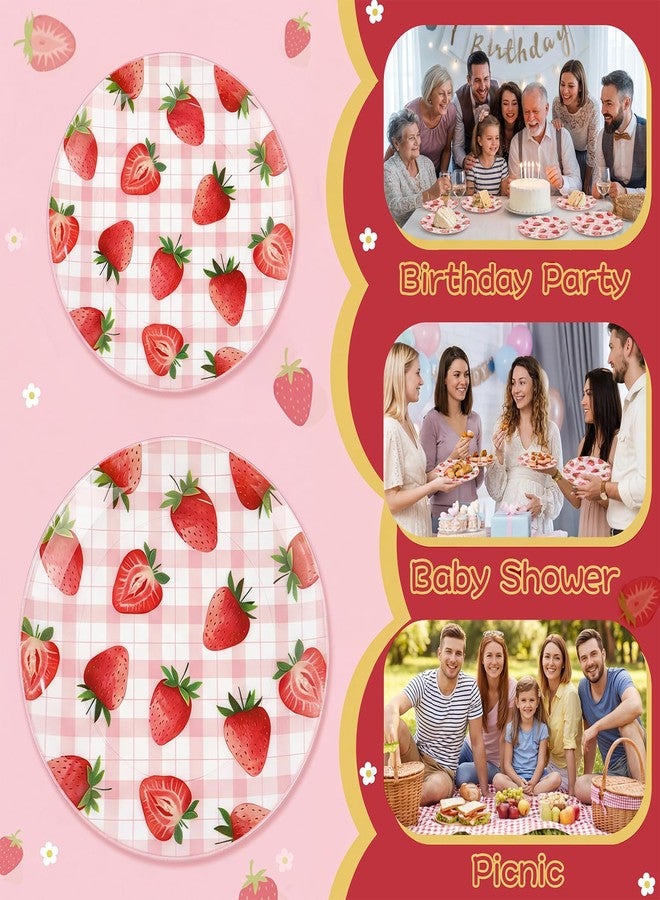 Liacere 32Pcs Strawberry Plastic plates - Strawberry Checkered Disposable Tableware - 16 Dessert Plates, 16 Dinner Plates, Ideal for Spring Picnics, Parties, Birthdays, and Gatherings - Image 5