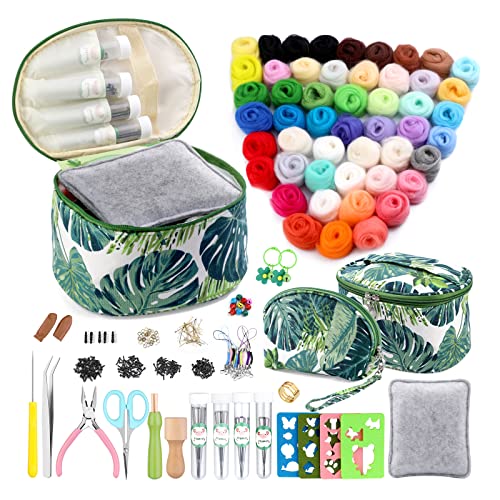 IMZAY 304 Pcs Needle Felting Kit, Wool Roving 50 Colors Set, Needle Felting Starter Kit, Needle Felting Tools Kit with 2 Exquisite Storage Bags, Felt Tools for Felted Animal Needle Felting Supplies - Image 1