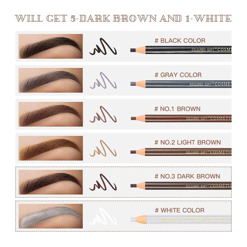 LSxia Waterproof Eye-Brow Pen-cil Set, Pull Cord Peel-off Eyebrow Pencil Microblading Pen Supplies Kit, White Eye-Liner Pencil and Eyebrows Tool Tattoo Makeup For Marking (5+1 Dark Brown) - Image 4