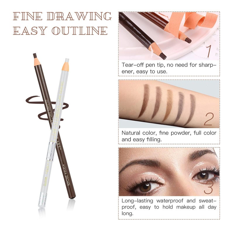 LSxia Waterproof Eye-Brow Pen-cil Set, Pull Cord Peel-off Eyebrow Pencil Microblading Pen Supplies Kit, White Eye-Liner Pencil and Eyebrows Tool Tattoo Makeup For Marking (5+1 Dark Brown) - Image 5