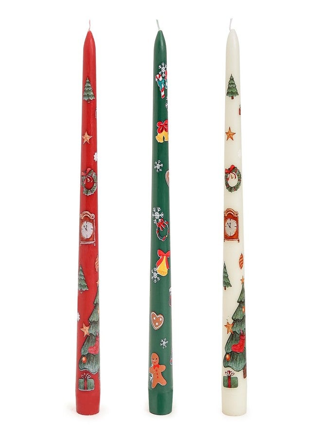 Sungmor Christmas Taper Candlesticks, Beautiful 3-Color Decal Crafts, 10" Long Decorative Candles, Scented & Colored Tall Candlesticks, Long Burning & Smokeless Tapered Holiday Party Celebrate Candle - Image 1