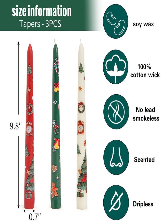 Sungmor Christmas Taper Candlesticks, Beautiful 3-Color Decal Crafts, 10" Long Decorative Candles, Scented & Colored Tall Candlesticks, Long Burning & Smokeless Tapered Holiday Party Celebrate Candle - Image 5