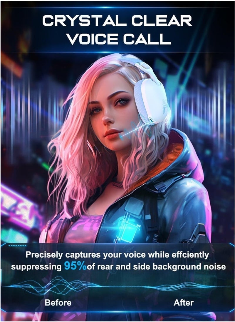 Wireless Gaming Headset with Mic,Over-Ear Gaming Headphone for PS4, PS5, PC, Switch, Mac,2.4GHz Bluetooth 5.3 Gaming Headphones with Noise Cancelling Mic,White - Image 5