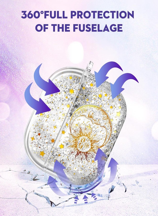 Kokaaee for Apple for Airpods 4 Case 2024 - Quicksand Liquid Elegant Cute Aesthetic Funda Mujer Girl Women Sparkling Sparkle Glitter Bling Sparkly Sun Moon Keychain Girly for Airpod 4 Case Cover - Image 4