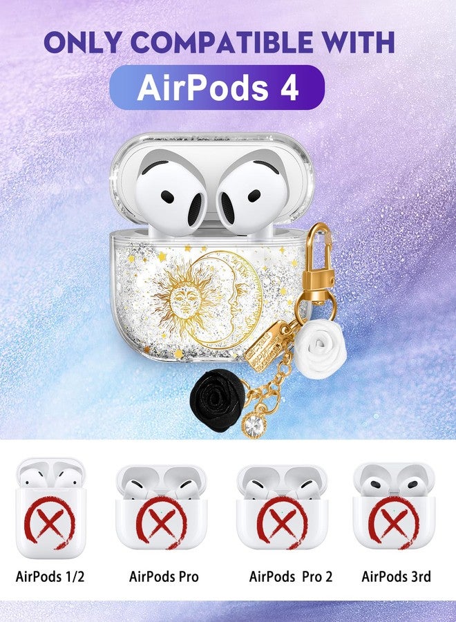 Kokaaee for Apple for Airpods 4 Case 2024 - Quicksand Liquid Elegant Cute Aesthetic Funda Mujer Girl Women Sparkling Sparkle Glitter Bling Sparkly Sun Moon Keychain Girly for Airpod 4 Case Cover - Image 2