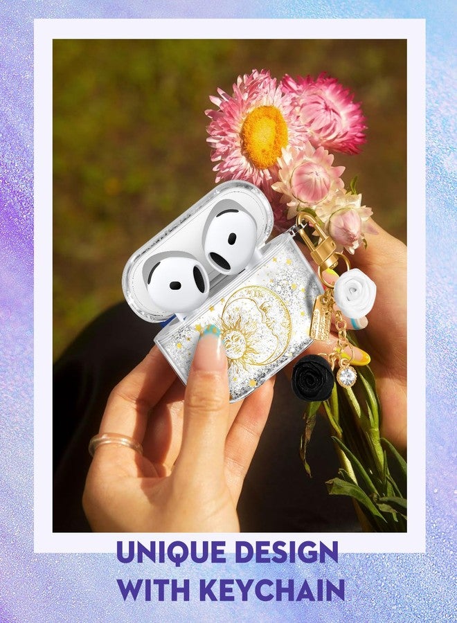 Kokaaee for Apple for Airpods 4 Case 2024 - Quicksand Liquid Elegant Cute Aesthetic Funda Mujer Girl Women Sparkling Sparkle Glitter Bling Sparkly Sun Moon Keychain Girly for Airpod 4 Case Cover - Image 5