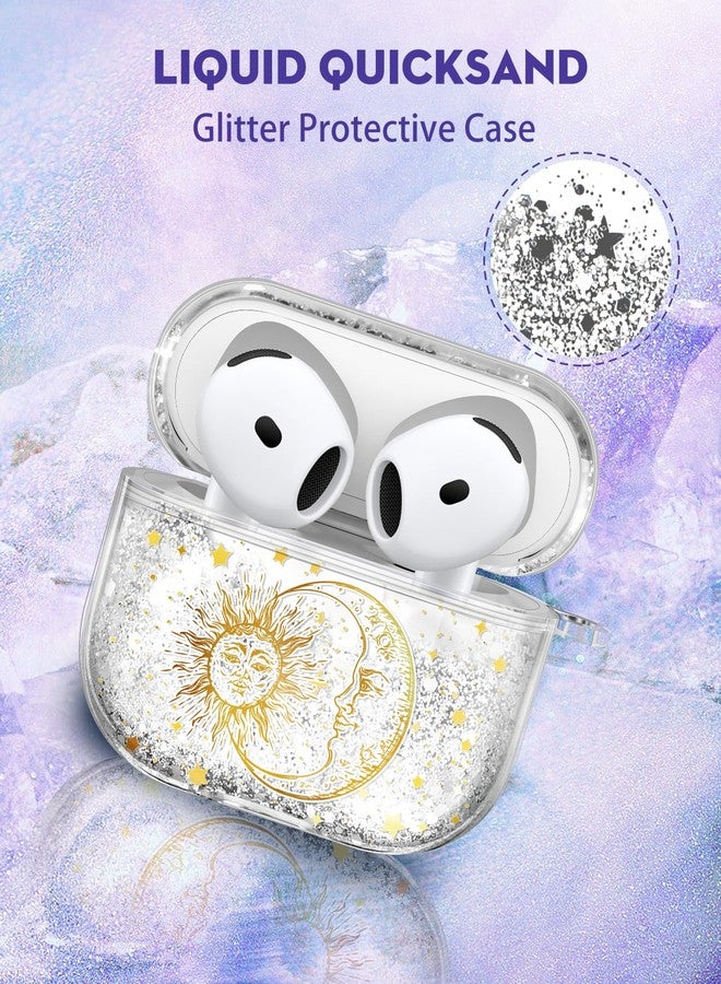 Kokaaee for Apple for Airpods 4 Case 2024 - Quicksand Liquid Elegant Cute Aesthetic Funda Mujer Girl Women Sparkling Sparkle Glitter Bling Sparkly Sun Moon Keychain Girly for Airpod 4 Case Cover - Image 3