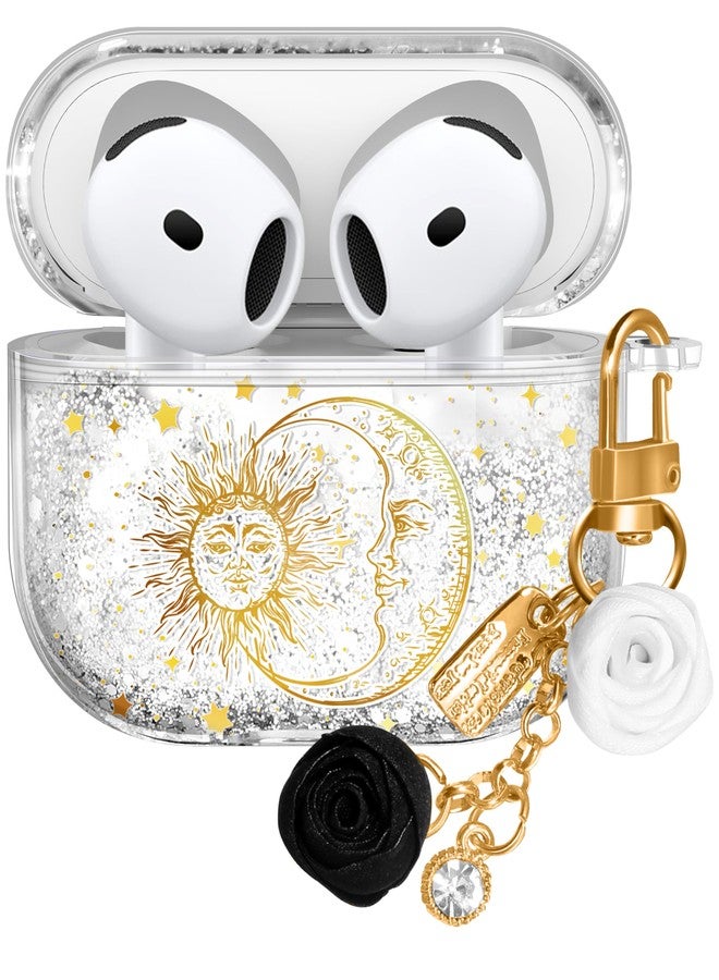 Kokaaee for Apple for Airpods 4 Case 2024 - Quicksand Liquid Elegant Cute Aesthetic Funda Mujer Girl Women Sparkling Sparkle Glitter Bling Sparkly Sun Moon Keychain Girly for Airpod 4 Case Cover - Image 1