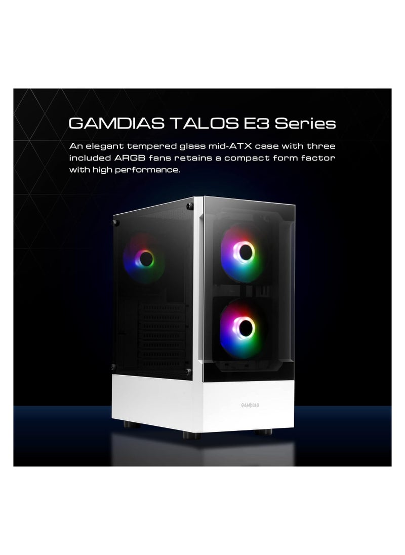 GAMDIAS - Gamdias White RGB Gaming ATX Mid Tower Computer PC Case with Side Tempered Glass Panel and a Magnetic Dust Filter & 3 Built-in 120mm ARGB Fans - Image 1