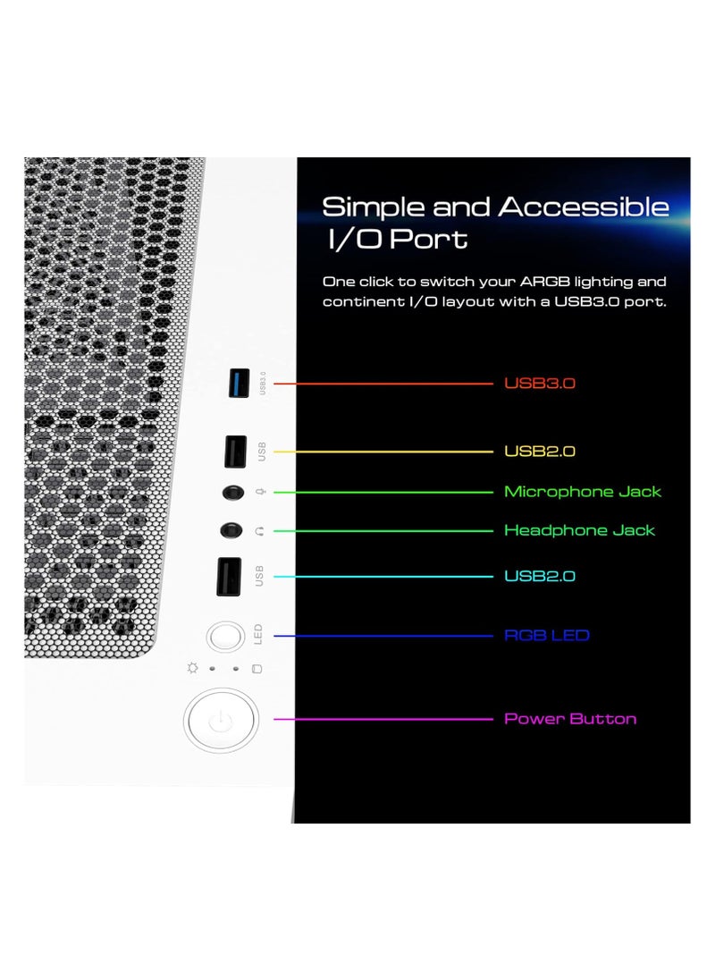 GAMDIAS - Gamdias White RGB Gaming ATX Mid Tower Computer PC Case with Side Tempered Glass Panel and a Magnetic Dust Filter & 3 Built-in 120mm ARGB Fans - Image 1