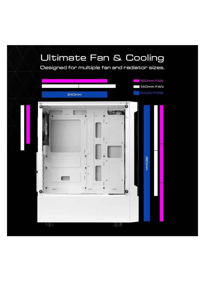 GAMDIAS - Gamdias White RGB Gaming ATX Mid Tower Computer PC Case with Side Tempered Glass Panel and a Magnetic Dust Filter & 3 Built-in 120mm ARGB Fans - Image 1