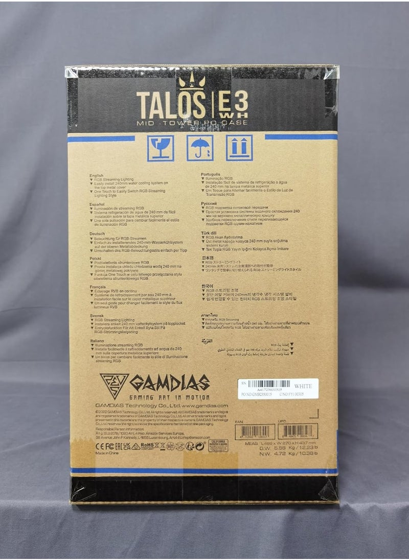 GAMDIAS - Gamdias White RGB Gaming ATX Mid Tower Computer PC Case with Side Tempered Glass Panel and a Magnetic Dust Filter & 3 Built-in 120mm ARGB Fans - Image 1