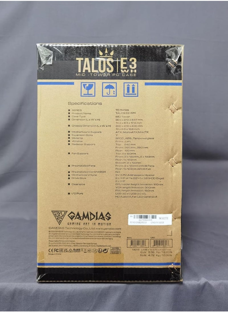 GAMDIAS - Gamdias White RGB Gaming ATX Mid Tower Computer PC Case with Side Tempered Glass Panel and a Magnetic Dust Filter & 3 Built-in 120mm ARGB Fans - Image 1
