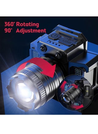 LED Headlamp Rechargeable Head Light for Adults, 360° Adjustable Angle Headlight Flashlight with 5 Modes IPX6 Waterproof, Motion Sensor, Headlight for Fishing, Camping, Hiking - view 2