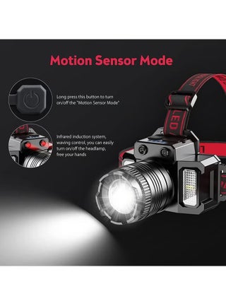 LED Headlamp Rechargeable Head Light for Adults, 360° Adjustable Angle Headlight Flashlight with 5 Modes IPX6 Waterproof, Motion Sensor, Headlight for Fishing, Camping, Hiking - view 5