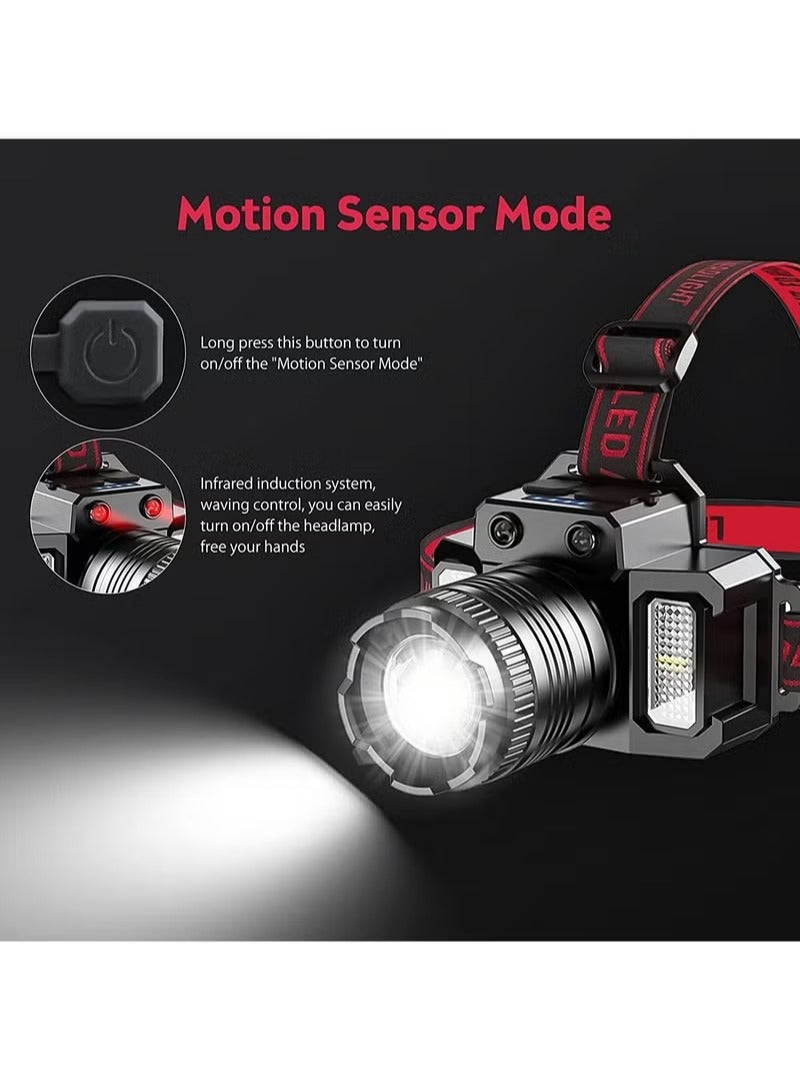 ماسكابوني مصباح أمامي LED قابل لإعادة الشحن ، مصباح أمامي بزاوية قابلة للتعديل بزاوية 360 درجة مع 5 أوضاع ، مستشعر الحركة ، IPX6 مقاوم للماء - Image 5