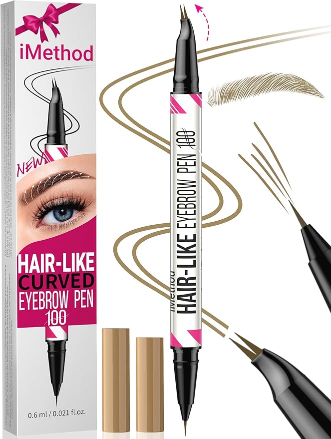 iMethod Curved Eyebrow Pen Eyebrow Pencil Brow Pencil 2in1 DualEnded Microblading Eyebrow Pen with Curved Tip and Precise BrushTip Brow Pen for Natural HairLike Brows Last AllDay Brown - Image 1