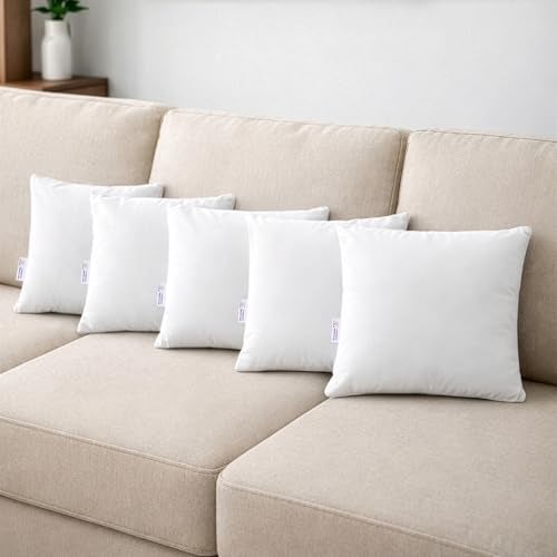 MY ARMOR Microfiber Sofa Cushions Set of 5 | Soft Square Pillow for Comfort & Back Support | Fluffy, Washable, Breathable Cushion for Sofa & Bed - White, 12x12 Inches - Image 1