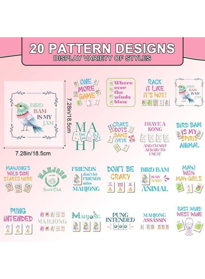 Aposwow Dtf Transfers Ready to Press - 20 Pcs Mahjong Iron on Patches for T-Shirts, Funny Mahjong Iron on Stickers Bird Heat Transfer Vinyl Decals for DIY Fabric Clothes Decor - Image 2