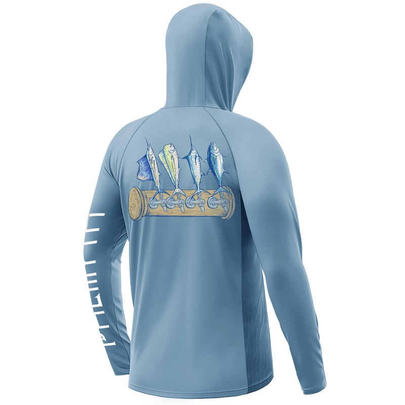 Palmyth Mens Fishing Shirts UV Sun Protection Vented Hoodie Long Sleeve with UPF 50 Neck Gaiter AiryBlue Tapped Large - Image 2
