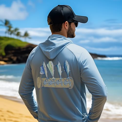 Palmyth Mens Fishing Shirts UV Sun Protection Vented Hoodie Long Sleeve with UPF 50 Neck Gaiter AiryBlue Tapped Large - Image 3