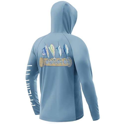 Palmyth Mens Fishing Shirts UV Sun Protection Vented Hoodie Long Sleeve with UPF 50 Neck Gaiter AiryBlue Tapped Large - Image 1