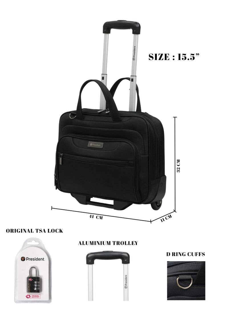 President 15.5-inch Premium Pilot Bag 1680D Nylon Water Resistant 2 smooth rolling Wheeled  Laptop Case with Safe Zippers  (Model 6985) Black - Image 5