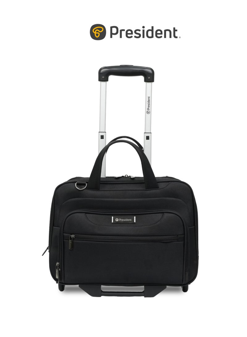 President 15.5-inch Premium Pilot Bag 1680D Nylon Water Resistant 2 smooth rolling Wheeled  Laptop Case with Safe Zippers  (Model 6985) Black - Image 1
