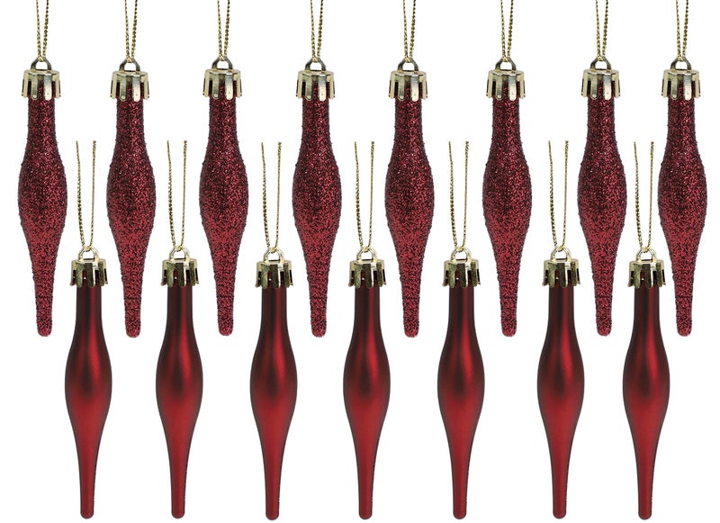 Christmas Concepts Pack Of 1585cm Droplet Baubles  Matte  Glitter Design  Christmas Baubles Rioja Red