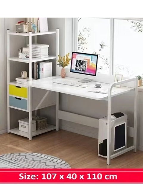CORNER COMPUTER PC DESK STUDY WRITING TABLE 4 TIER BOOKSHELF 2 DRAWERS STORAGE