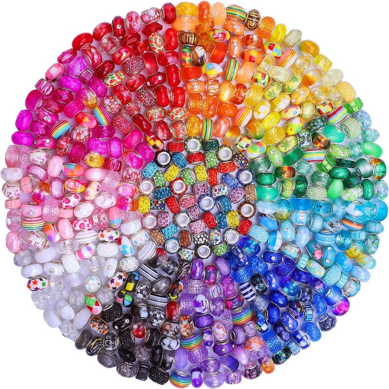Aipridy Assortment European Large Hole Beads Spacer Beads Rhinestone Craft Beads for DIY Charms Bracelet Jewelry Making Rainbow