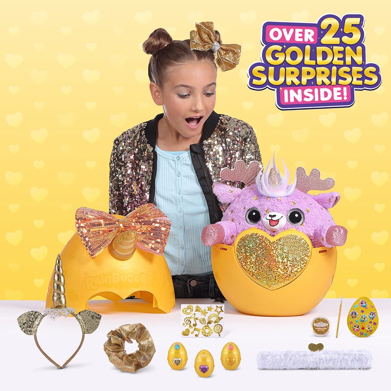 Rainbocorns Epic Golden Egg by ZURU (Reindeer), Girls Toy Includes Stuffed Animal with 25+ Golden Surprises, with Rings, Stickers, Bows, and More - Girls Gift Idea - Image 3