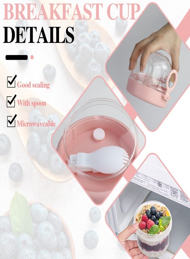 Roucerlin 2Pcs Overnight Oats Containers with Lids Spoon 20 oz, Portable Plastic Yogurt Jars, Breakfast on the Go Cups for Adults, Meal Prep Oatmeal Jars for Milk Cereal Fruit Snack (2 pink) - Image 4