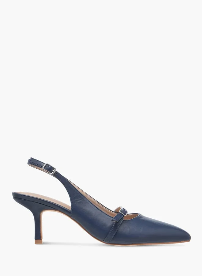 Flora Bella By Shoexpress Women Textured Slingback Shoes with Flared Heels and Buckle Closure