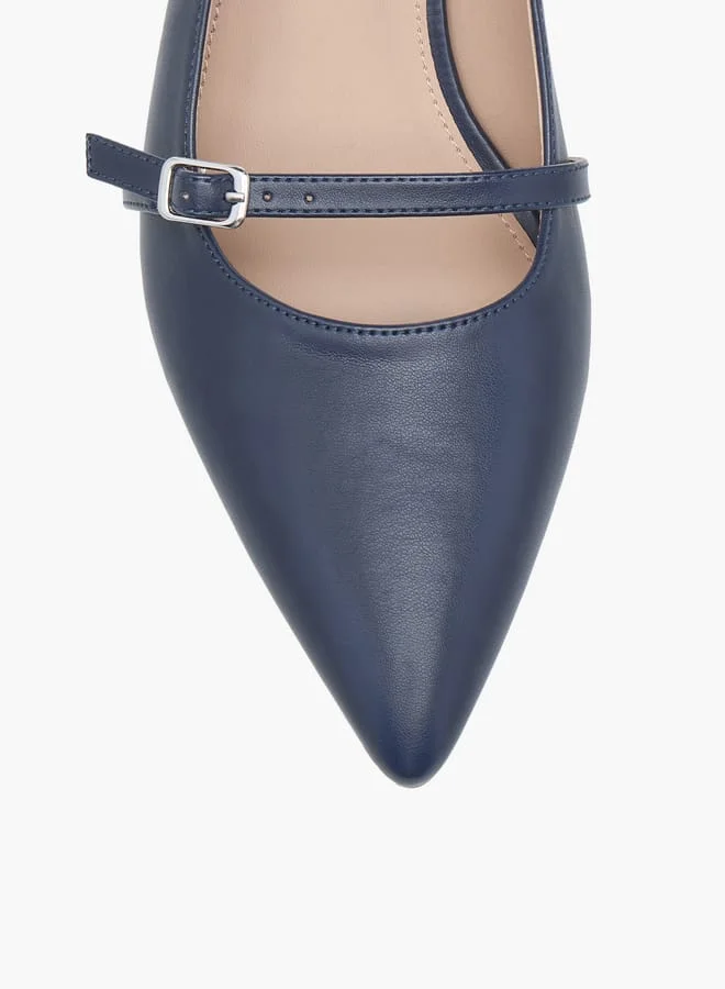 Flora Bella By Shoexpress Women Textured Slingback Shoes with Flared Heels and Buckle Closure