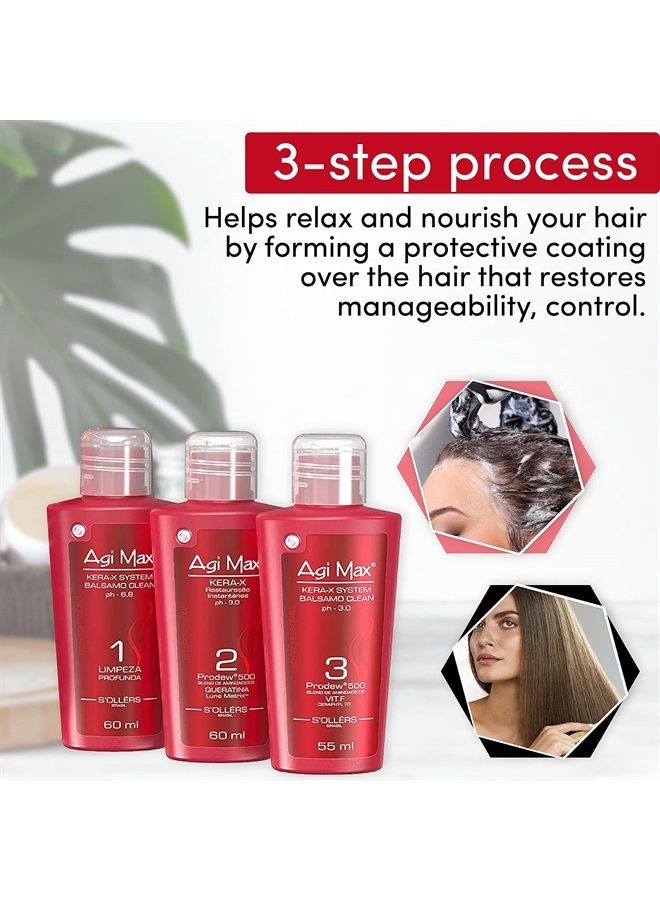 AGI Max Brazilian Natural Keratin Hair Treatment Kit for Straightening Curls and Frizz, Reducing Dry Damage, Nourish and Hydrate Root to Tip, Support Color Treated Styles - 3 Steps (3 x 60ml) - Image 2