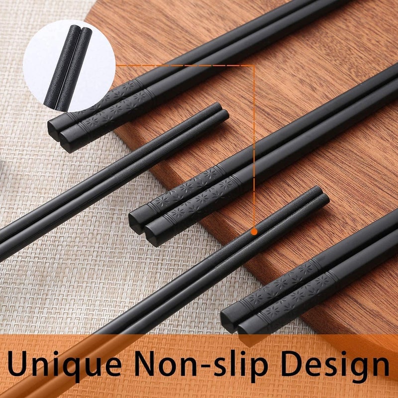 Hiware 10 Pairs Fiberglass Chopsticks - Reusable Chopsticks Dishwasher Safe, 9 1/2 Inches - Black - Image 2