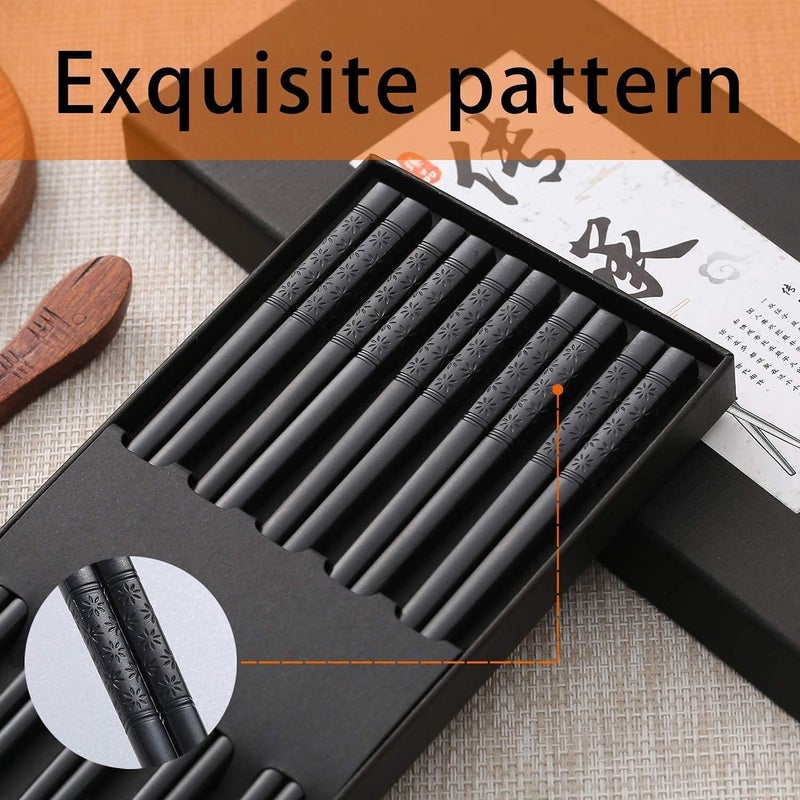 Hiware 10 Pairs Fiberglass Chopsticks - Reusable Chopsticks Dishwasher Safe, 9 1/2 Inches - Black - Image 1