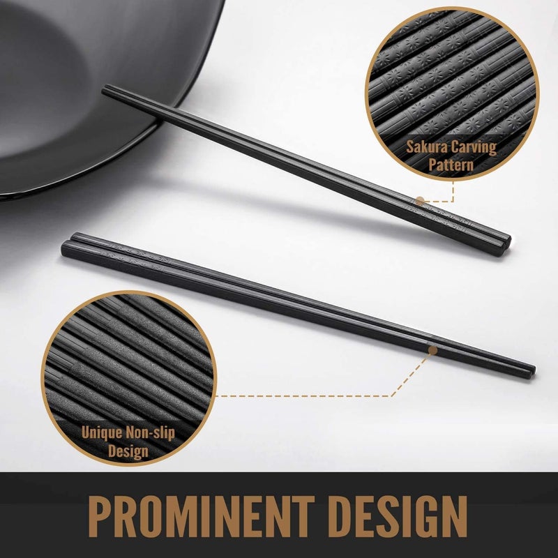 Hiware 10 Pairs Fiberglass Chopsticks - Reusable Chopsticks Dishwasher Safe, 9 1/2 Inches - Black - Image 4