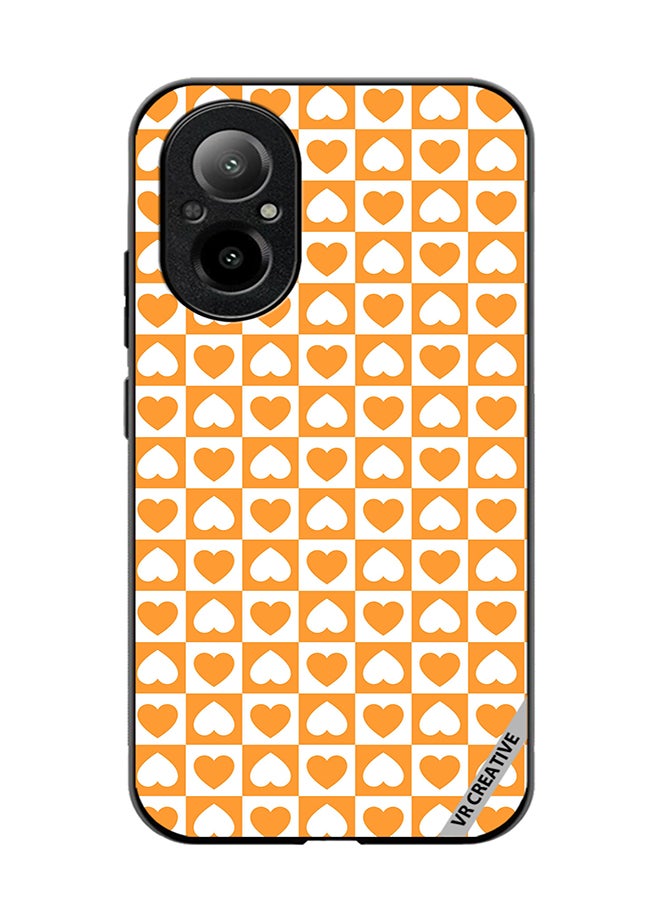 VR CREATIVE Protective Case Cover For Realme C67 4G Seamless Pattern With White And Orange Checkerboard And Hearts Design Multicolour - Image 1