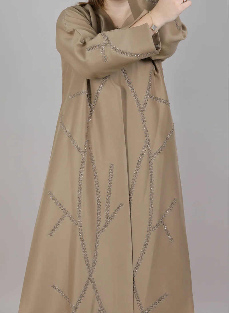 MSquare Fashion  Msquare Fashion Beige Embellished Abaya for Women | Best Price UAE