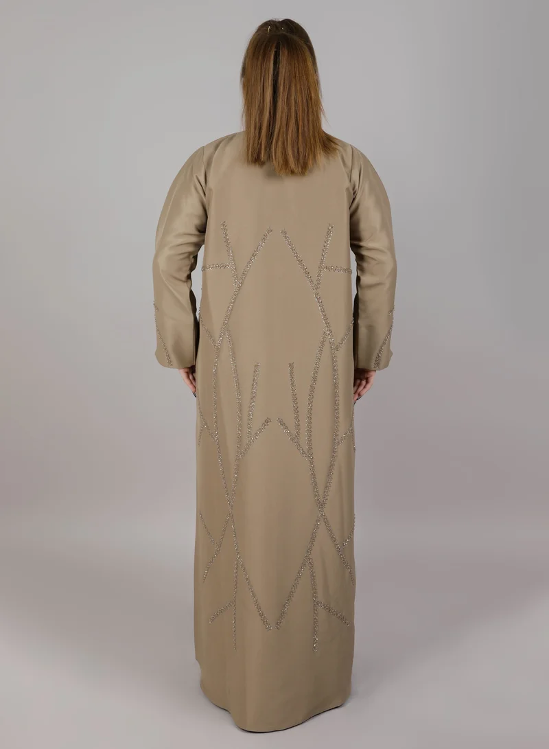 MSquare Fashion  Msquare Fashion Beige Embellished Abaya for Women | Best Price UAE
