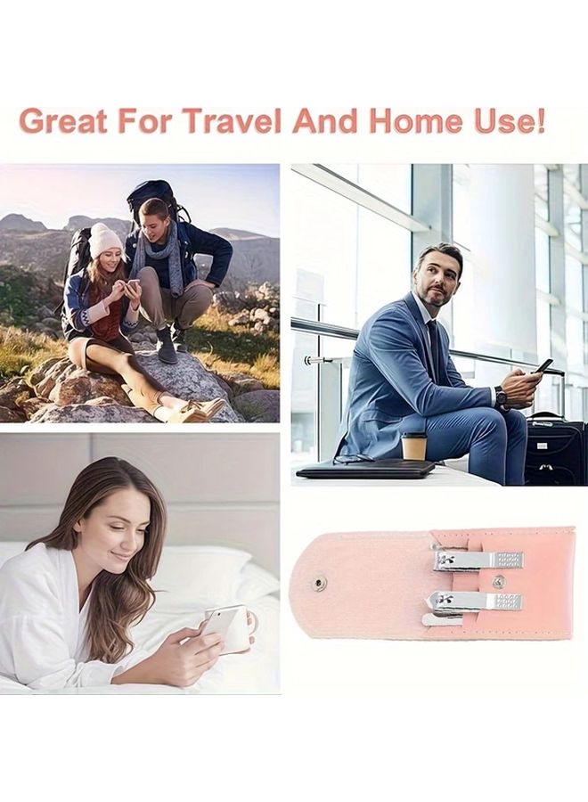 طقم مانيكير وباديكير من ستانلس ستيل بحقيبة تخزين قابلة للطي - بدلة وردية - Image 5