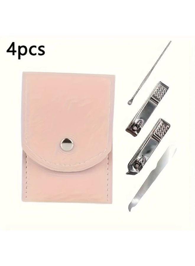 طقم مانيكير وباديكير من ستانلس ستيل بحقيبة تخزين قابلة للطي - بدلة وردية - Image 1