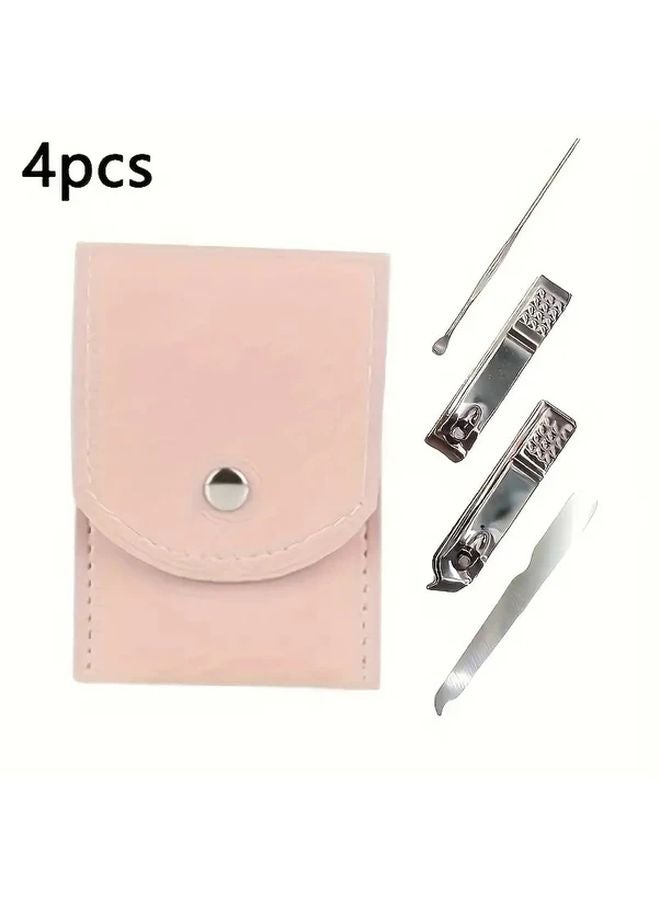 طقم مانيكير وباديكير من ستانلس ستيل بحقيبة تخزين قابلة للطي - بدلة وردية - Image 4